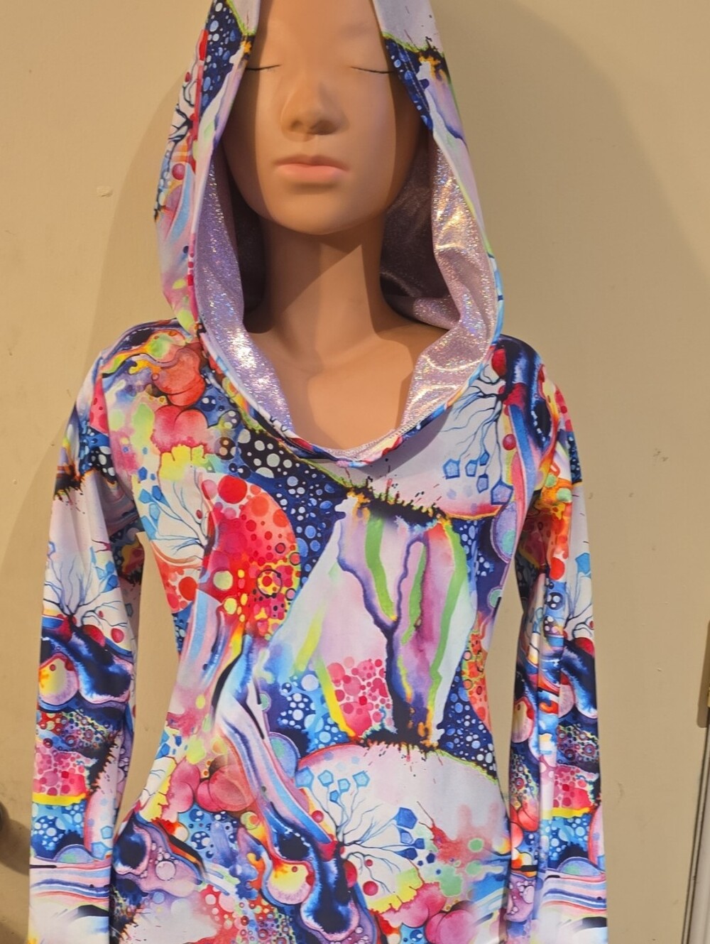 🦄 Dreamscape Long Sleeve Rave Hooded Bodysuit w/Shimmering Lilac Hood Liner